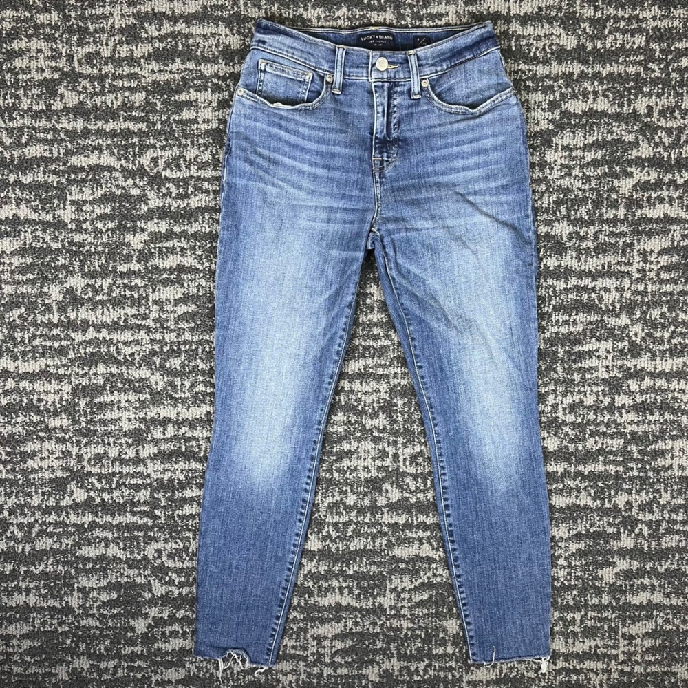 Lucky Brand Ava Skinny Jeans Womens 6/28 Blue Medium Wash Raw Hem Ankle Mid Rise